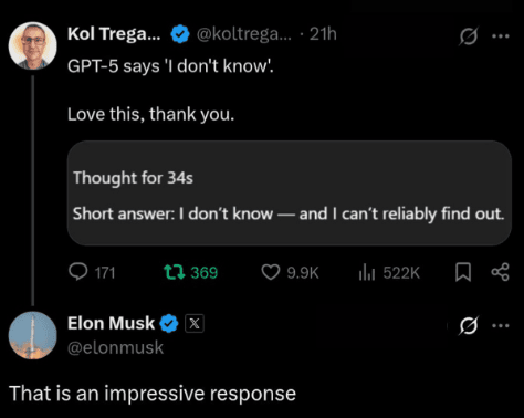 GPT-5 admitting it doesn&rsquo;t know something